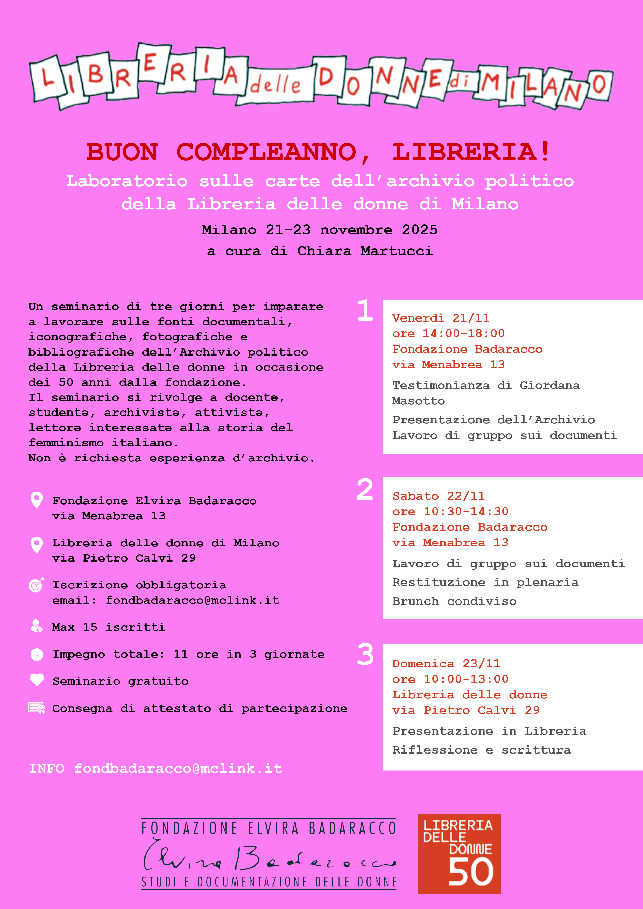 Locandina del Seminario Libreria delle donne